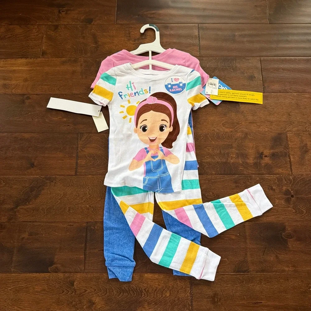 Miss Rachel Pajamas 4 Piece Set Girls 4T Colorful PJs Cotton NEW Pink Blue